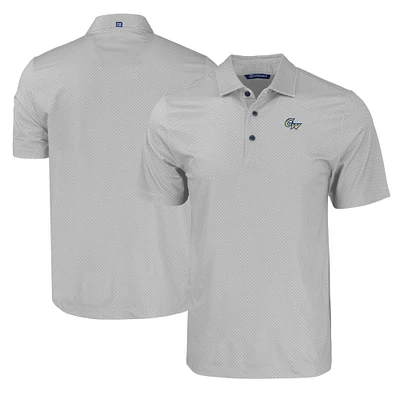Men's Cutter & Buck Gray George Washington University Pike Eco Tonal Geo Print Stretch Recycled Polo