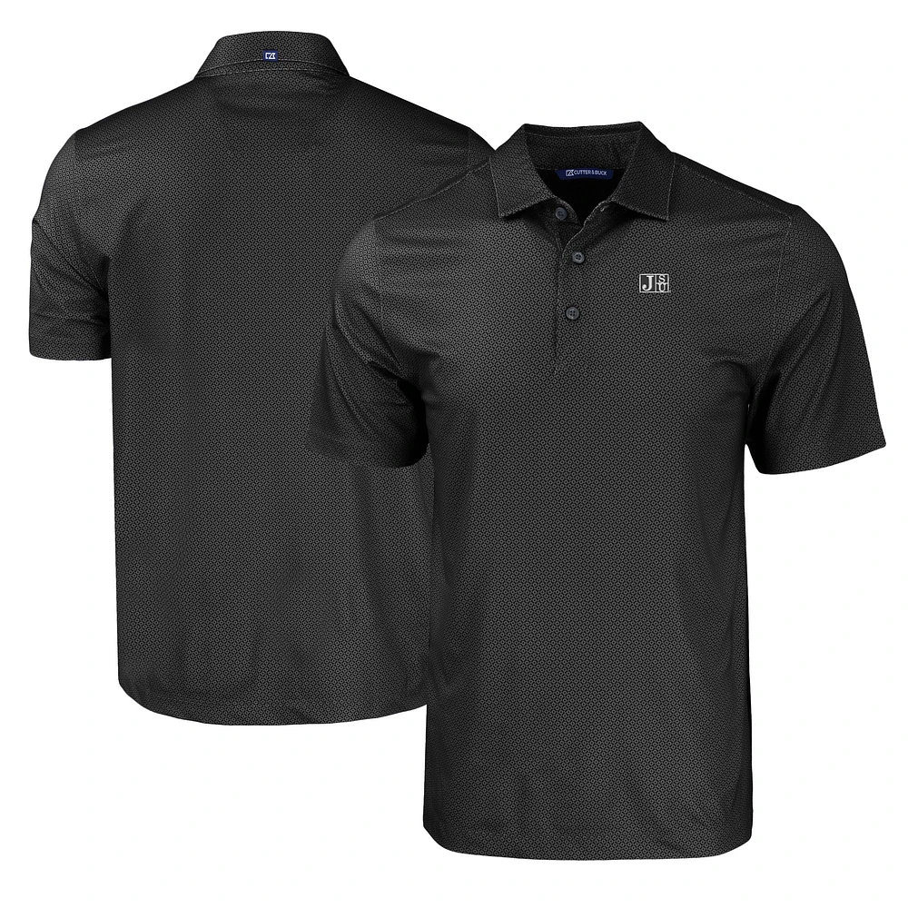 Men's Cutter & Buck Black Jackson State Tigers Pike Eco Tonal Geo Print Stretch Recycled Polo