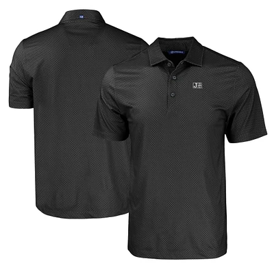 Men's Cutter & Buck Black Jackson State Tigers Pike Eco Tonal Geo Print Stretch Recycled Polo