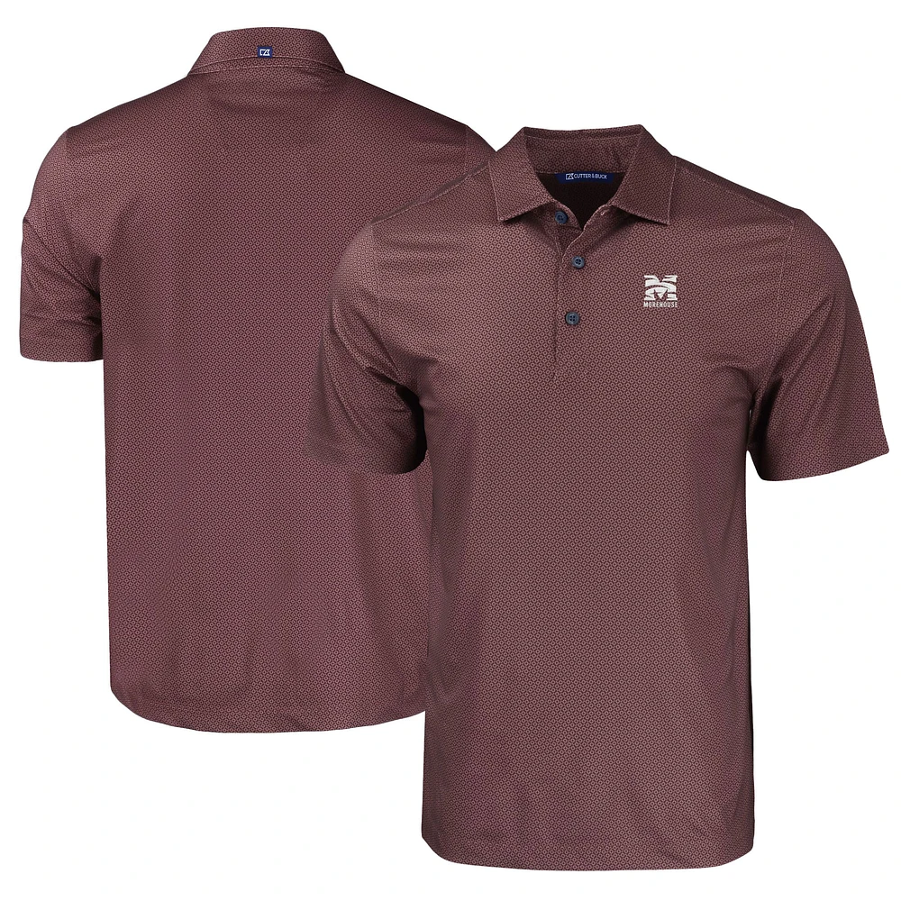 Men's Cutter & Buck Maroon Morehouse Tigers Pike Eco Tonal Geo Print Stretch Recycled Polo