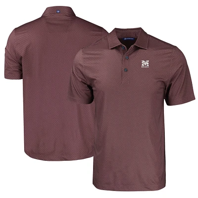 Men's Cutter & Buck Maroon Morehouse Tigers Pike Eco Tonal Geo Print Stretch Recycled Polo