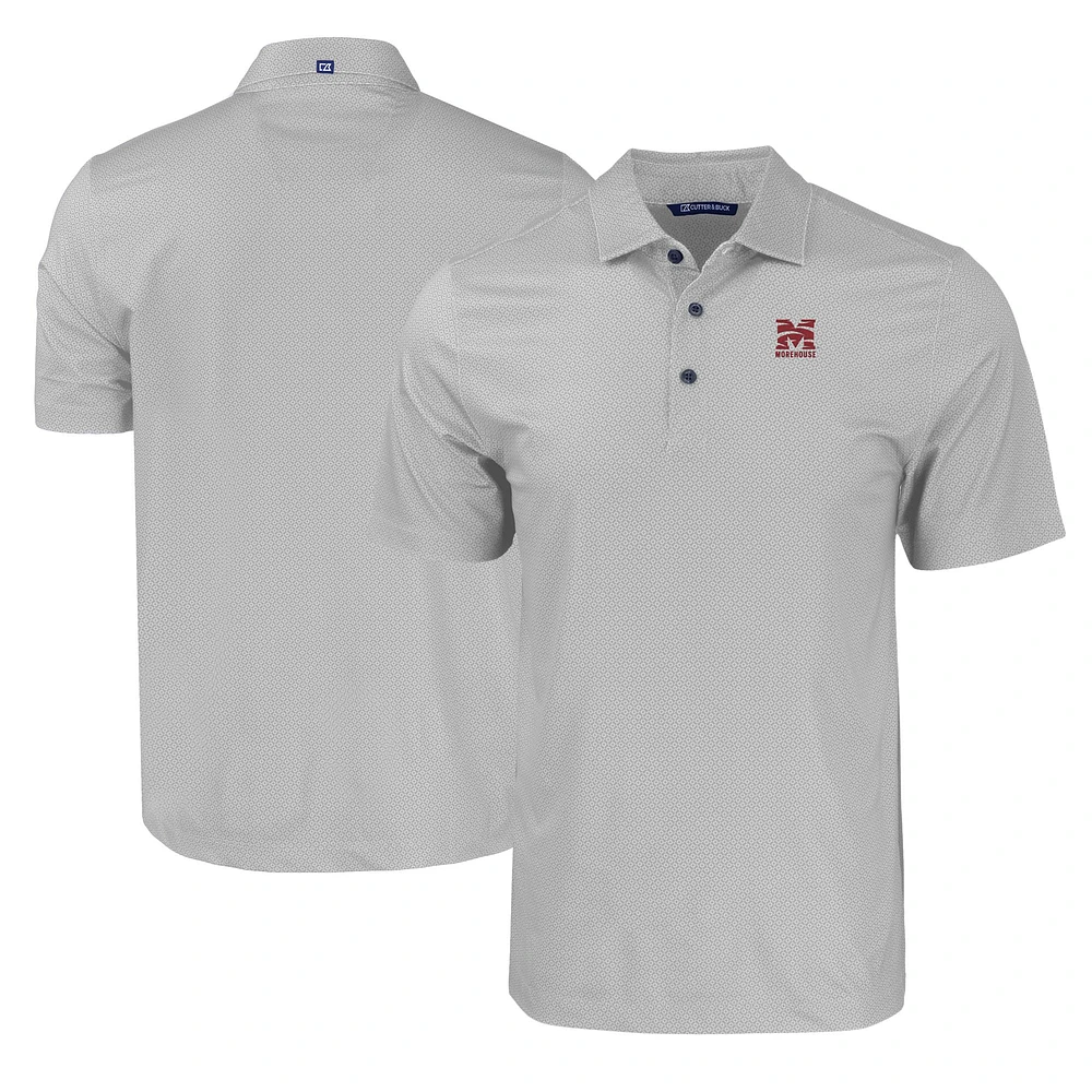 Men's Cutter & Buck Gray Morehouse Maroon Tigers Pike Eco Tonal Geo Print Stretch Recycled Polo