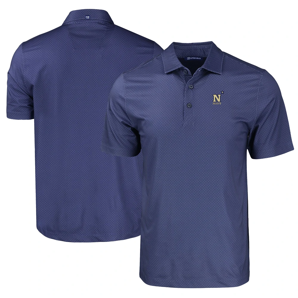 Men's Cutter & Buck Navy Midshipmen Pike Eco Tonal Geo Print Stretch Recycled Polo