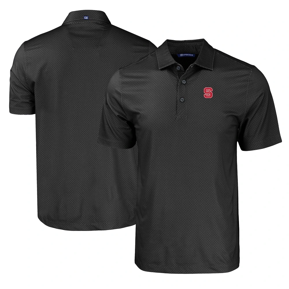 Men's Cutter & Buck Black NC State Wolfpack Pike Eco Tonal Geo Print Stretch Recycled Polo