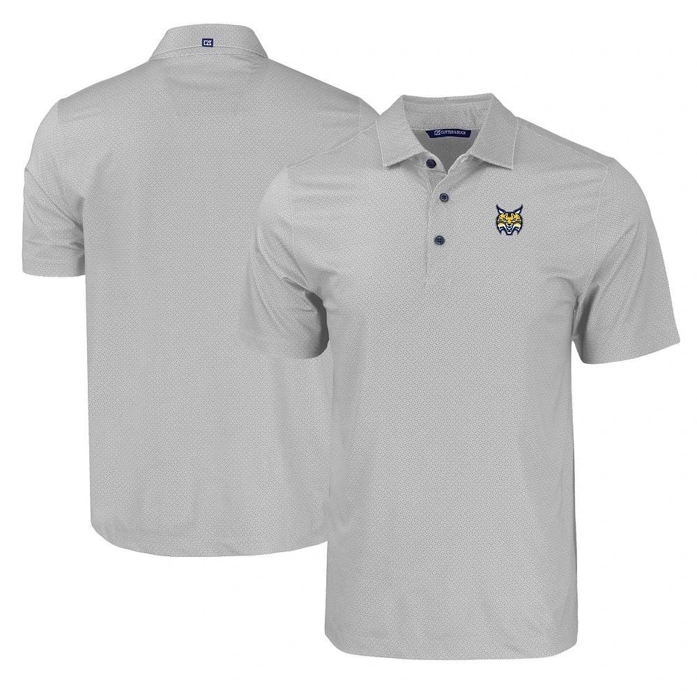 Men's Cutter & Buck Gray Quinnipiac Bobcats Pike Eco Tonal Geo Print Stretch Recycled Polo