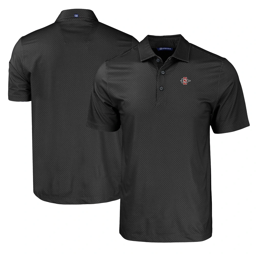 Men's Cutter & Buck Black San Diego State Aztecs Pike Eco Tonal Geo Print Stretch Recycled Polo