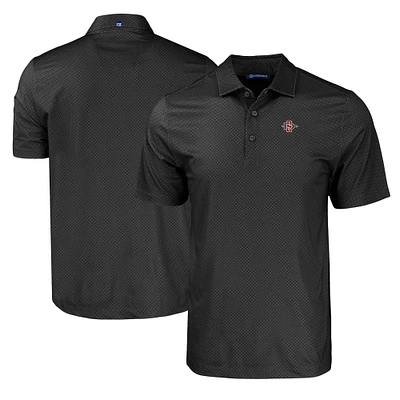 Men's Cutter & Buck Black San Diego State Aztecs Pike Eco Tonal Geo Print Stretch Recycled Polo