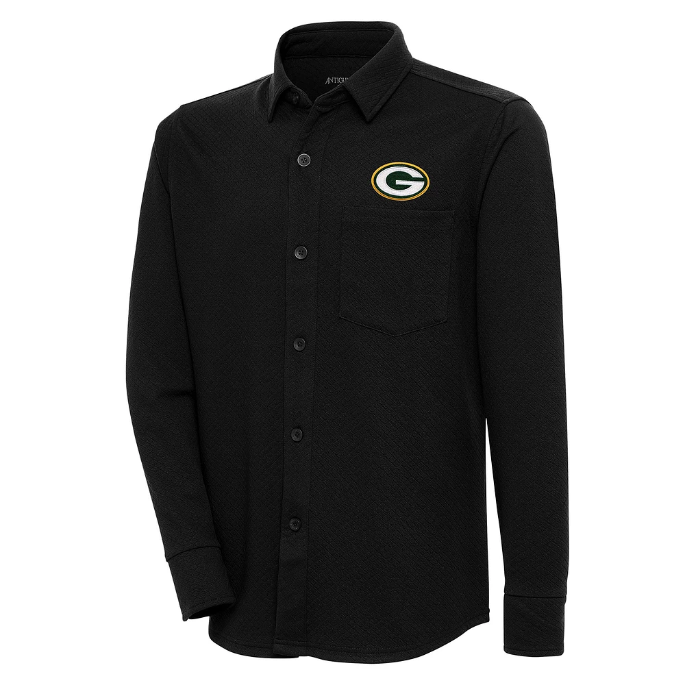Men's Antigua Black Green Bay Packers Streamer Button-Up Shacket
