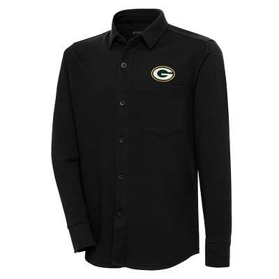 Men's Antigua  Black Green Bay Packers Streamer Button-Up Shacket