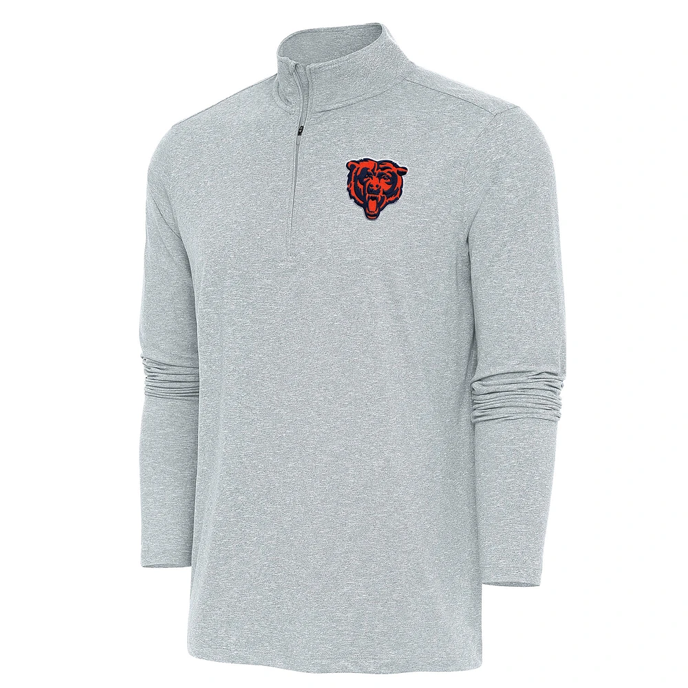 Men's Antigua Heather Gray Chicago Bears Hunk Quarter-Zip Pullover Top