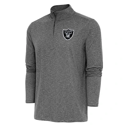 Men's Antigua  Heather Black Las Vegas Raiders Hunk Quarter-Zip Pullover Top