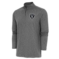 Men's Antigua  Heather Black Las Vegas Raiders Hunk Quarter-Zip Pullover Top