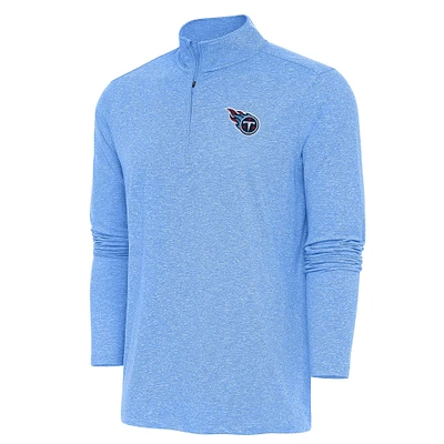 Men's Antigua Heather Light Blue Tennessee Titans Hunk Quarter-Zip Pullover Top
