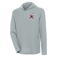 Men's Antigua  Gray Cleveland Browns Strong Hold Long Sleeve Henley Hoodie T-Shirt