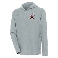 Men's Antigua  Gray Cleveland Browns Strong Hold Long Sleeve Henley Hoodie T-Shirt