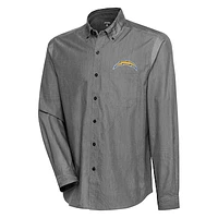 Men's Antigua  Black/White Los Angeles Chargers Compression Tri-Blend Long Sleeve Button-Down Shirt