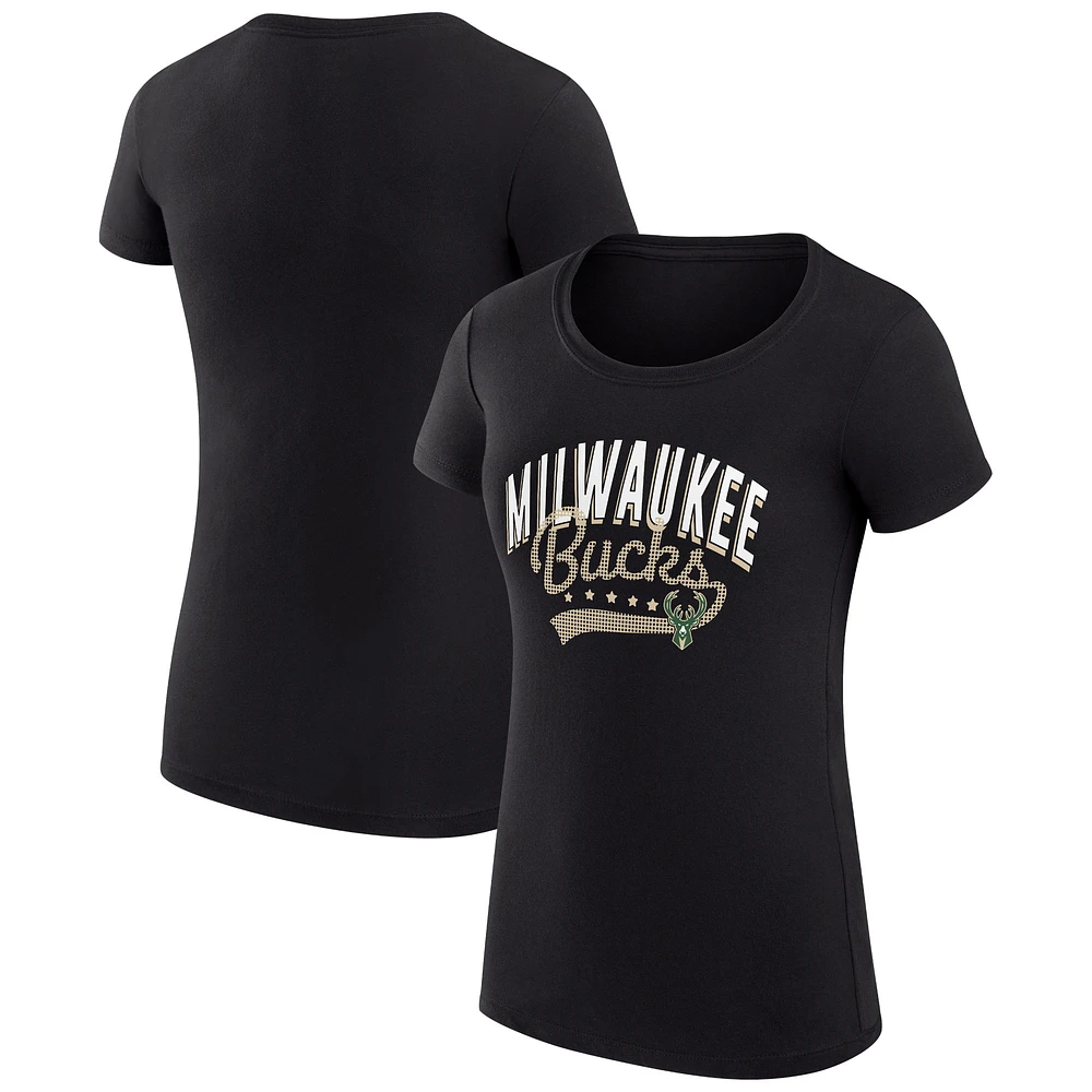 Women's G-III 4Her by Carl Banks Black Milwaukee Bucks Filigree Logo Fitted T-Shirt