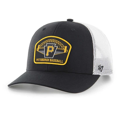 Men's '47 Black Pittsburgh Pirates Retro Region Patch Trucker Adjustable Hat