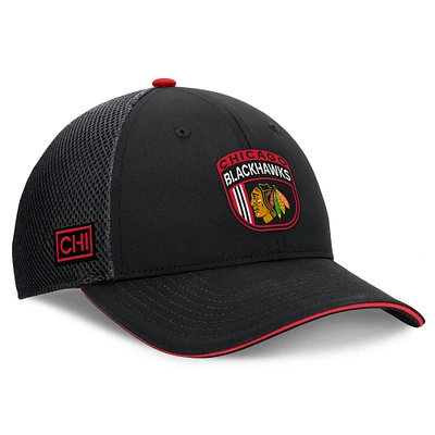 Men's Fanatics Black Chicago Blackhawks 2024 NHL Draft On Stage Trucker Adjustable Hat