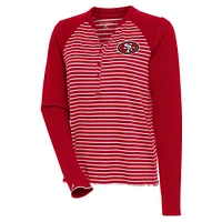 Women's Antigua Scarlet San Francisco 49ers Maverick Long Sleeve Henley T-Shirt