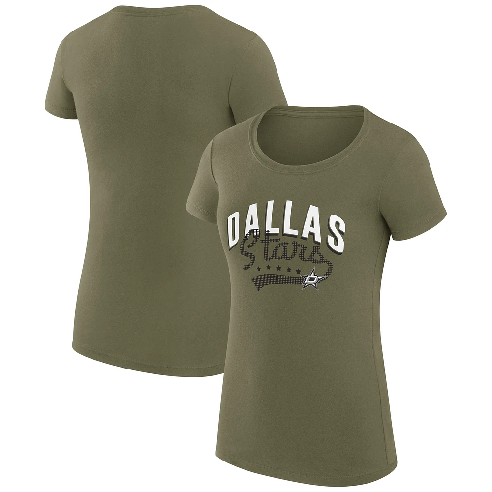 Women's G-III 4Her by Carl Banks Olive Dallas Stars Filigree Logo Fitted T-Shirt