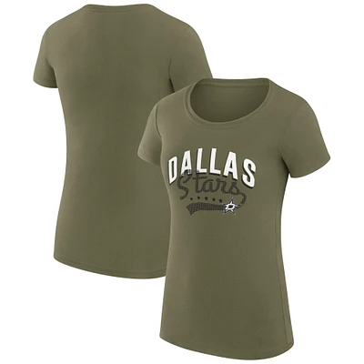 Women's G-III 4Her by Carl Banks Olive Dallas Stars Filigree Logo Fitted T-Shirt