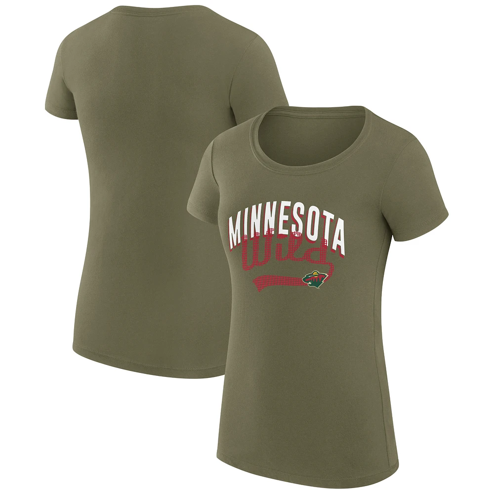 Women's G-III 4Her by Carl Banks Olive Minnesota Wild Filigree Logo Fitted T-Shirt