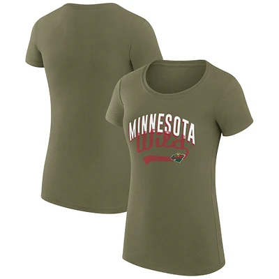 Women's G-III 4Her by Carl Banks Olive Minnesota Wild Filigree Logo Fitted T-Shirt