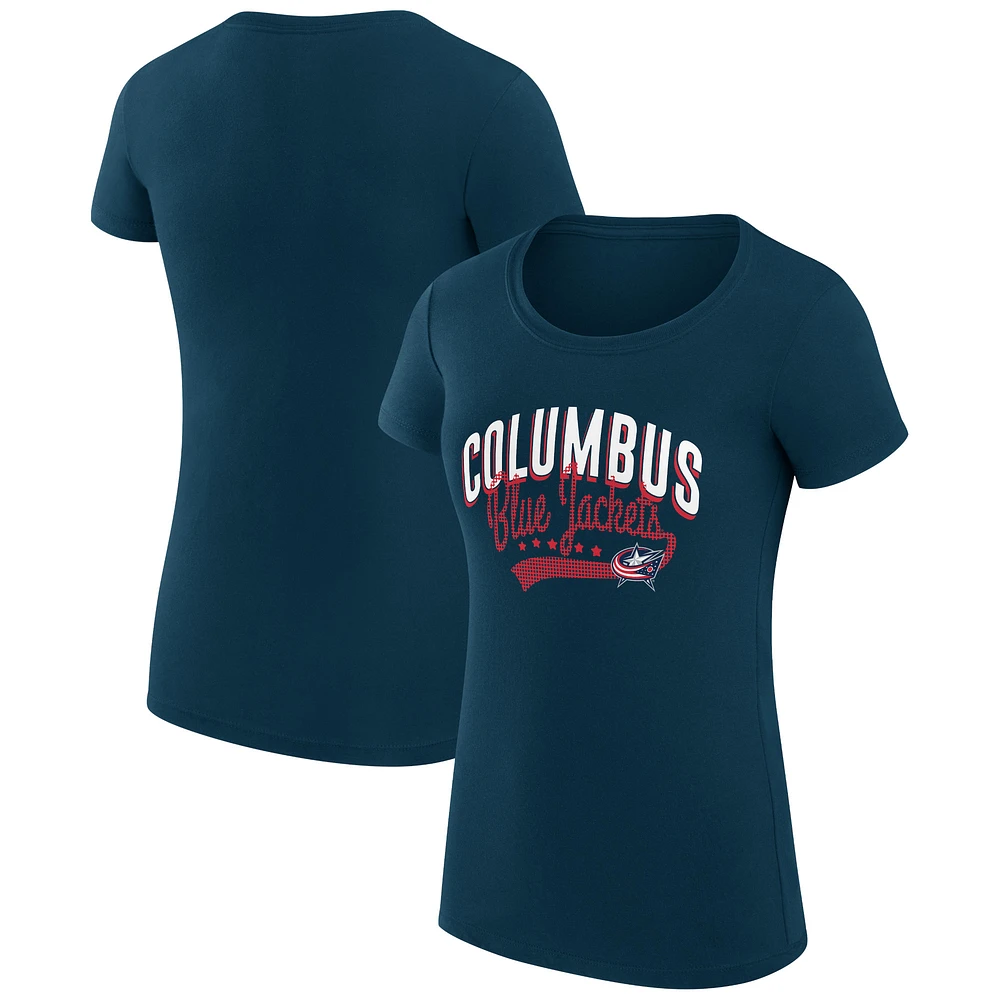 Women's G-III 4Her by Carl Banks Navy Columbus Blue Jackets Filigree Logo Fitted T-Shirt