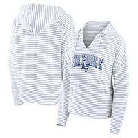 Women's Fanatics White/Gray Air Force Falcons Arch Logo Striped Notch Neck Pullover Hoodie