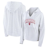 Women's Fanatics White/Gray Indiana Hoosiers Arch Logo Striped Notch Neck Pullover Hoodie