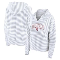 Women's Fanatics White/Gray Oklahoma Sooners Arch Logo Striped Notch Neck Pullover Hoodie