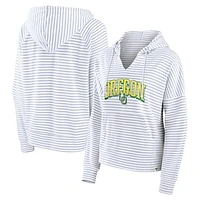 Women's Fanatics White/Gray Oregon Ducks Arch Logo Striped Notch Neck Pullover Hoodie