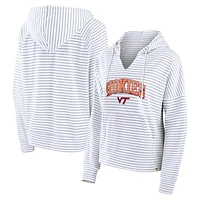 Women's Fanatics White/Gray Virginia Tech Hokies Arch Logo Striped Notch Neck Pullover Hoodie