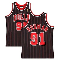 Dennis Rodman Chicago Bulls Autographed Black Pinstripe Mitchell & Ness 1996-97 Authentic Jersey