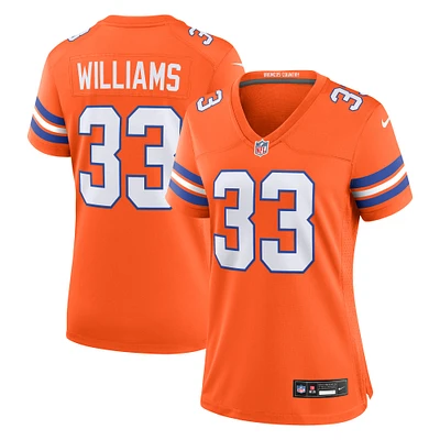 Women's Nike Javonte Williams Orange Denver Broncos Mile High Collection 1977 Throwback Player Game Jersey