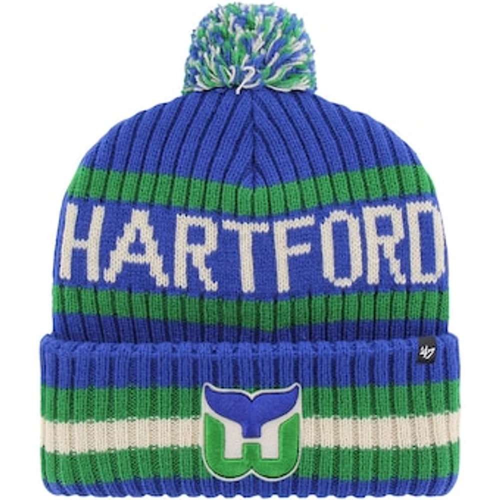 Men's '47  Blue Hartford Whalers Bering Cuffed Knit Hat with Pom