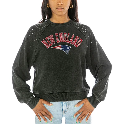 Women's Gameday Couture  Charcoal New England Patriots Touchdown French Terry Studded Shoulder Pullover Sweatshirt