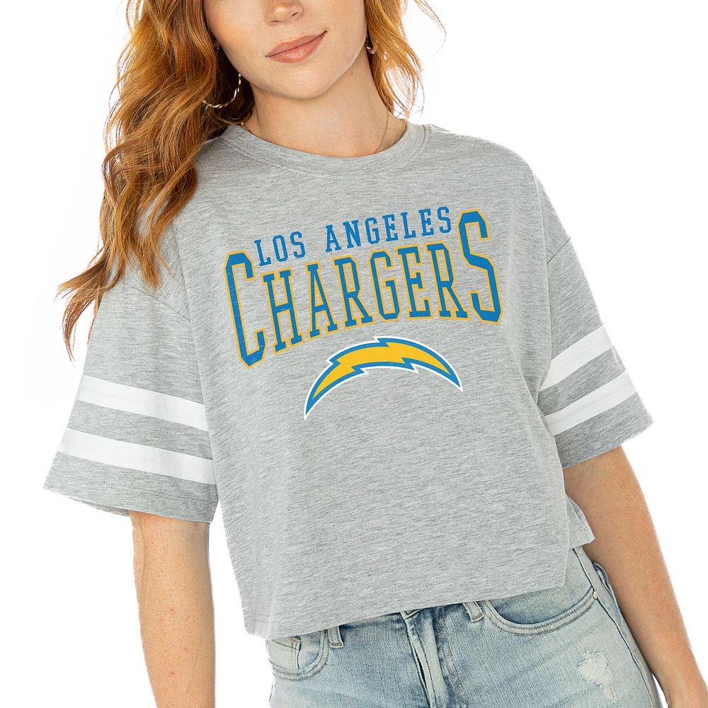 Women's Gameday Couture Gray Los Angeles Chargers Gridiron Glam Cropped T-Shirt