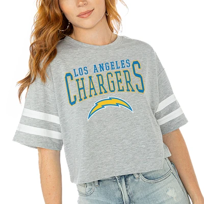 Women's Gameday Couture  Gray Los Angeles Chargers Gridiron Glam Cropped T-Shirt