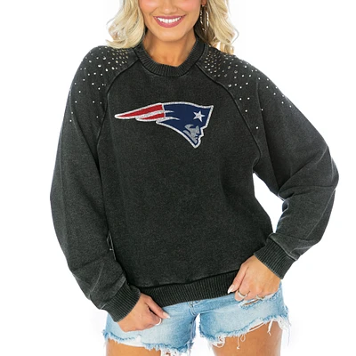 Women's Gameday Couture Charcoal New England Patriots French Terry Studded Cropped Pullover Sweatshirt