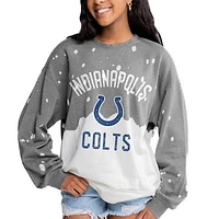 Women's Gameday Couture  Gray Indianapolis Colts Coin Toss Faded French Terry Pullover Sweatshirt