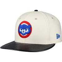 Men's New Era Cream Chicago Cubs Game Night Leather Visor 59FIFTY Fitted Hat