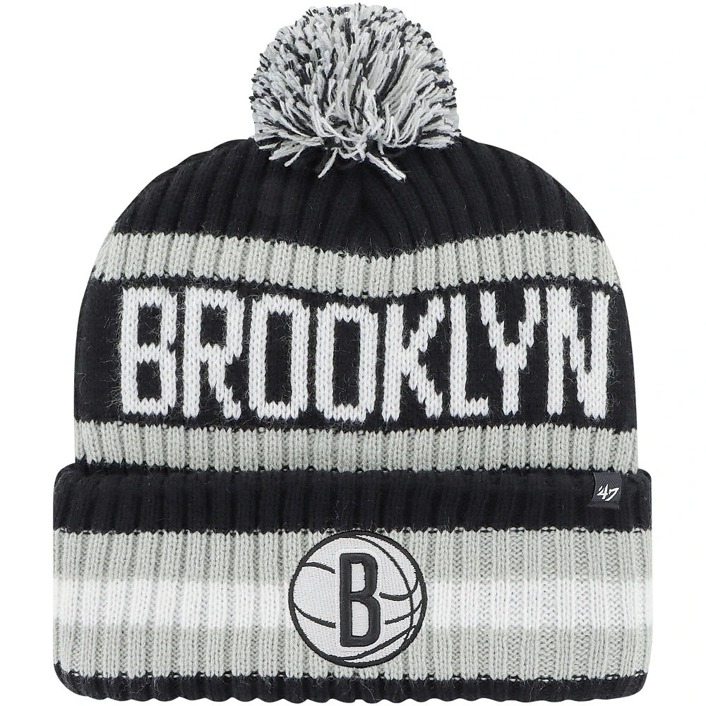 Men's '47 Black Brooklyn Nets Bering Cuffed Knit Hat with Pom