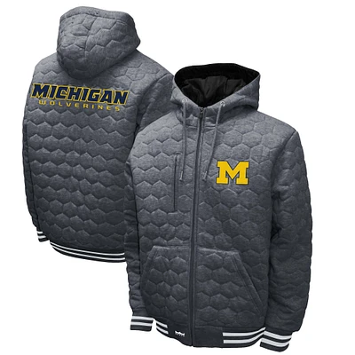 Men's Franchise Club Gray Michigan Wolverines Honeycomb Fleece Full-Zip Hoodie Jacket