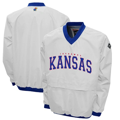 Men's Franchise Club White Kansas Jayhawks Windshell FC Member V-Neck Pullover Jacket