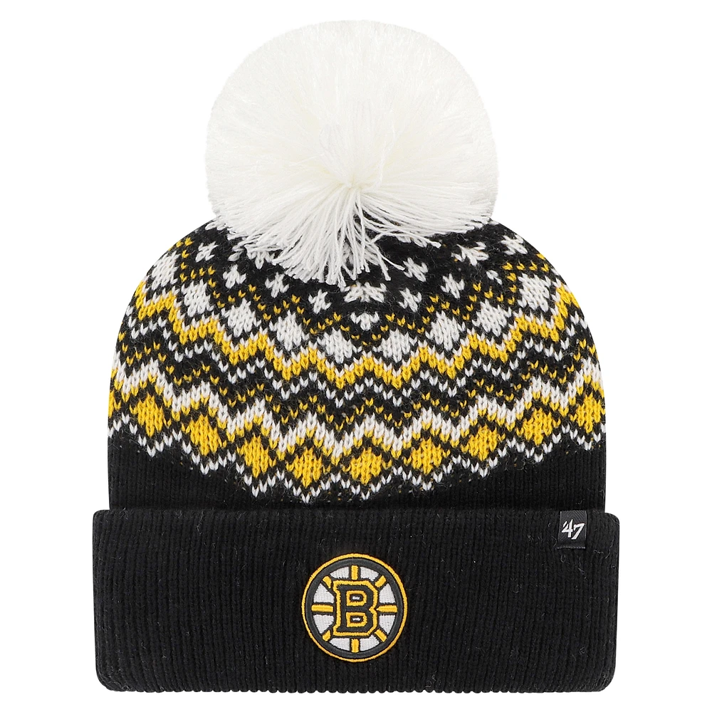 Women's '47 Black Boston Bruins Elsa Cuffed Knit Hat with Pom