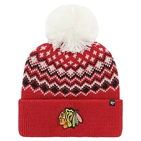 Women's '47 Red Chicago Blackhawks Elsa Cuffed Knit Hat with Pom