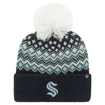 Women's '47 Navy Seattle Kraken Elsa Cuffed Knit Hat with Pom