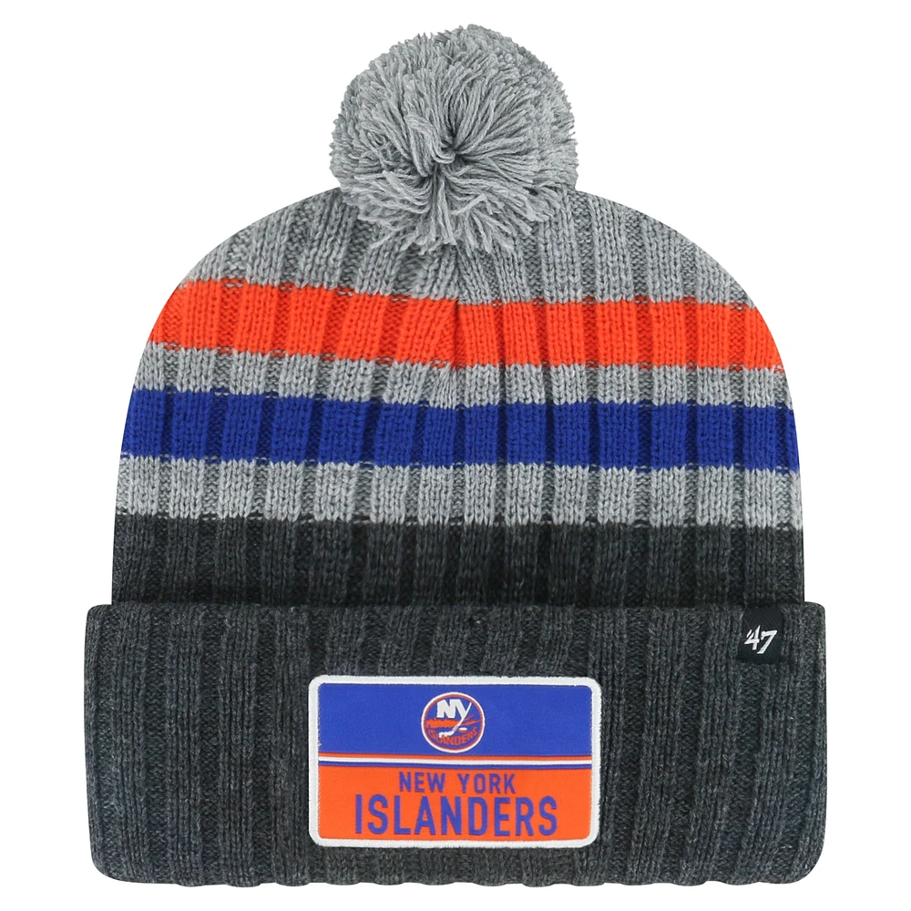 Men's '47 Gray New York Islanders Stack Patch Cuffed Knit Hat with Pom